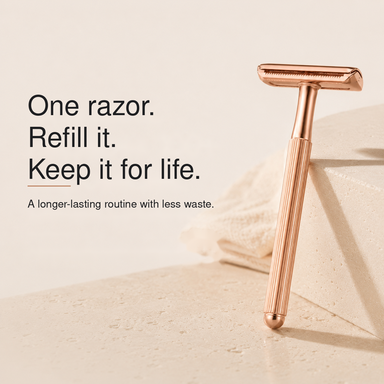 Swanne Razor V2 reusable rose gold razor — lifestyle product photo